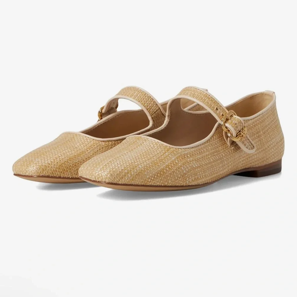 Sam Edelman Gold/Woven Mary Jane Flats Bleached/Beechwood - Picture 9 of 10